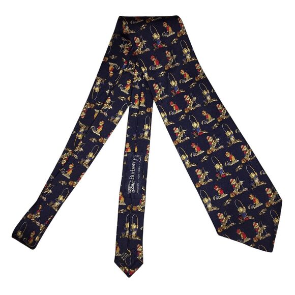 Burberrys Mens Handmade Fishing/Bear Necktie Silk Repp Tie USA 58x4 - Picture 1 of 7